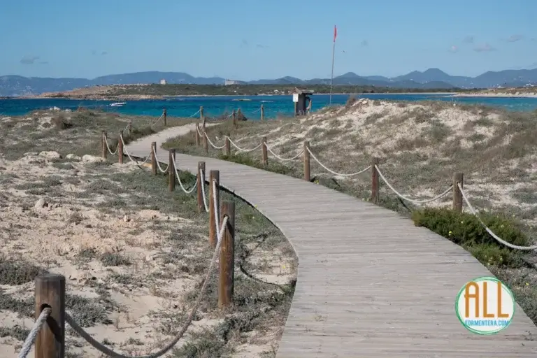 Pasarela hacia la playa de la Punta des Borronar, Formentera