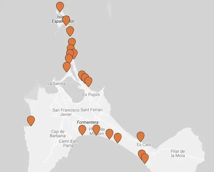 Interactive map of Formentera beaches